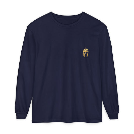 Artifex Legio washed long sleeve tee in True Navy with the gold Roman helmet on the left chest