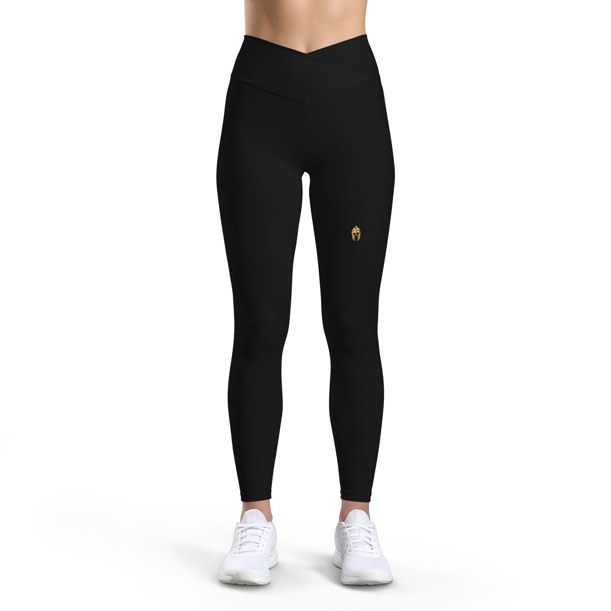 Model wearing black women's performance legging, front view