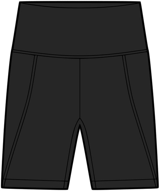 Black women's performance bike short, front view