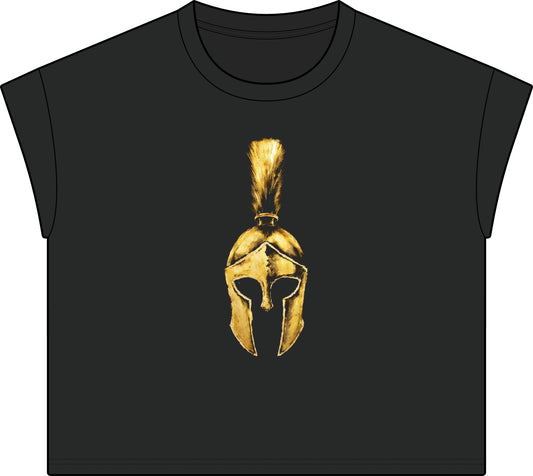 Washed Black women's casual tee with the gold Praetorian helmet on the front
