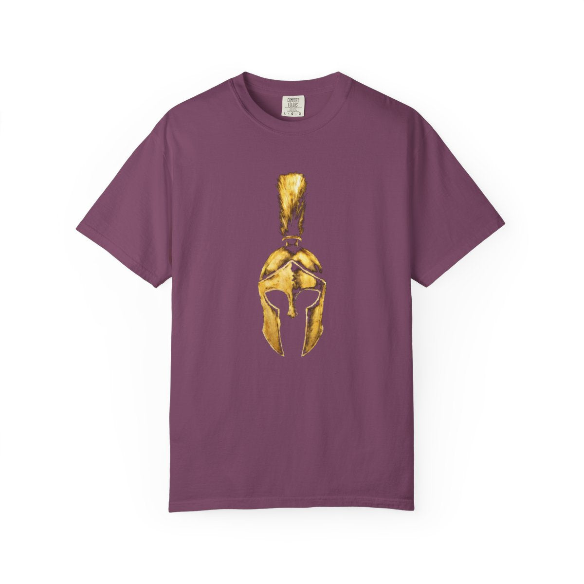Berry casual tee with the gold Praetorian helmet on the front