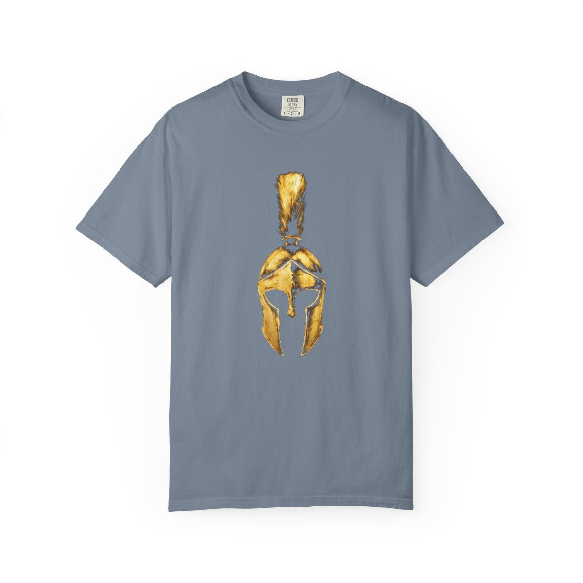 Blue Jean casual tee with the gold Praetorian helmet on the front