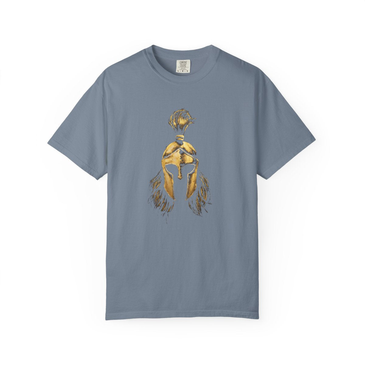 Blue Jean casual tee with the gold Sentinel helmet on the front