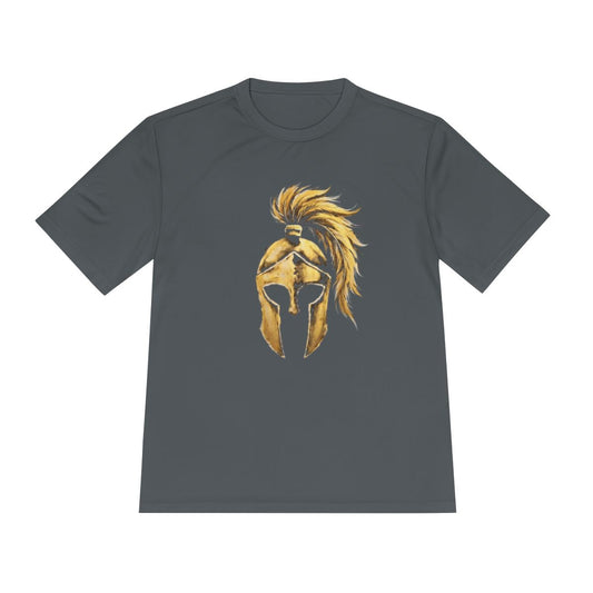 Iron Grey performance tee with the gold Aquila helmet on the front