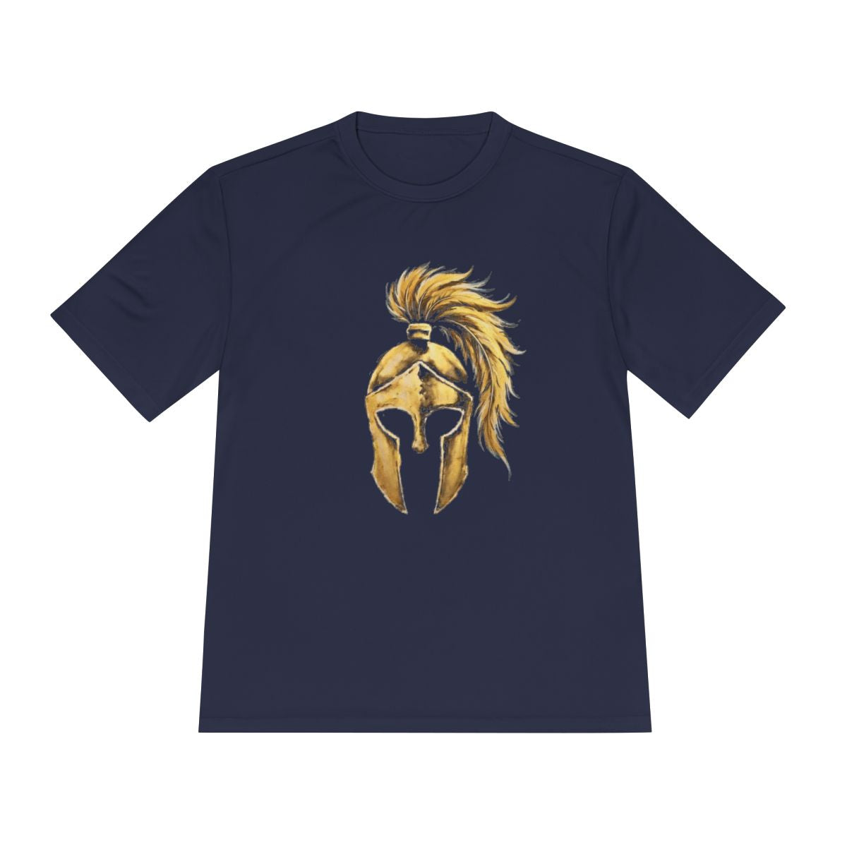 True Navy performance tee with the gold Aquila helmet on the front