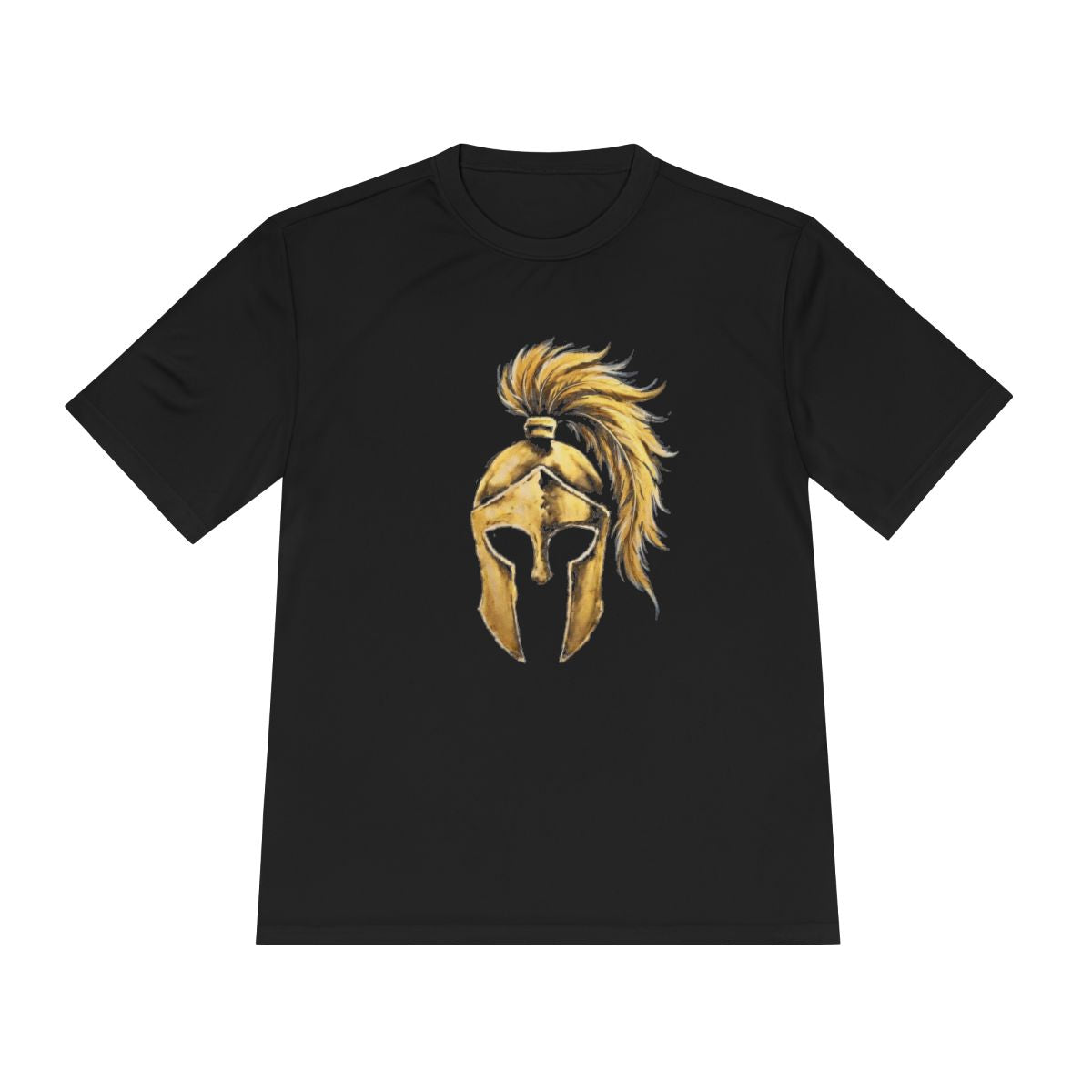 Black performance tee with the gold Aquila helmet on the front