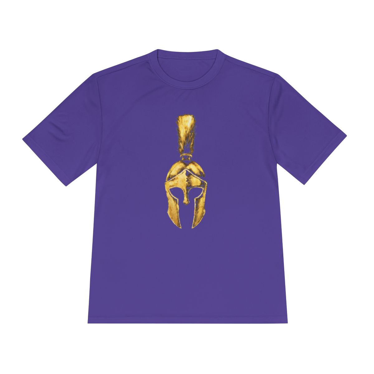 Purple performance tee with the gold Praetorian helmet on the front