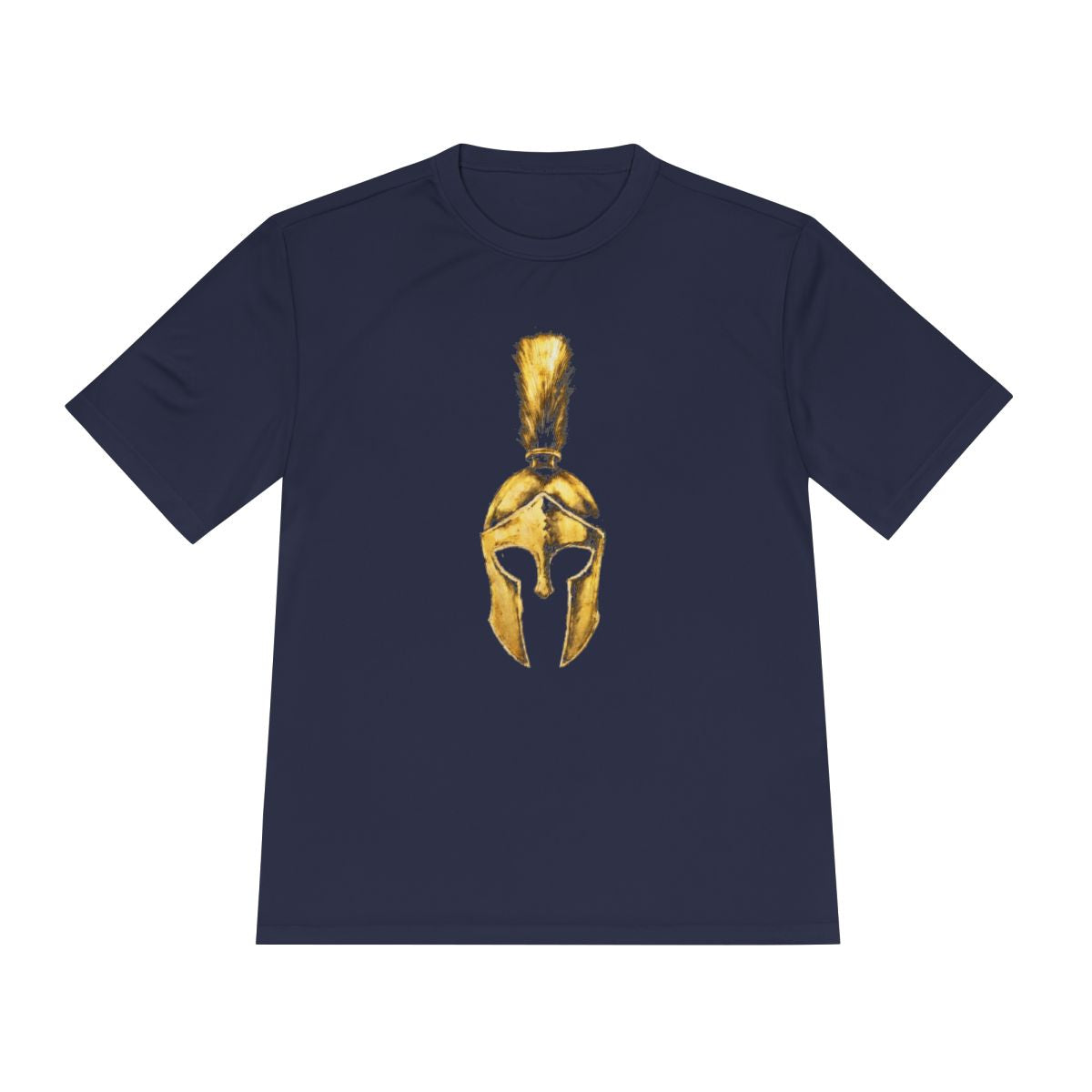 True Navy performance tee with the gold Praetorian helmet on the front