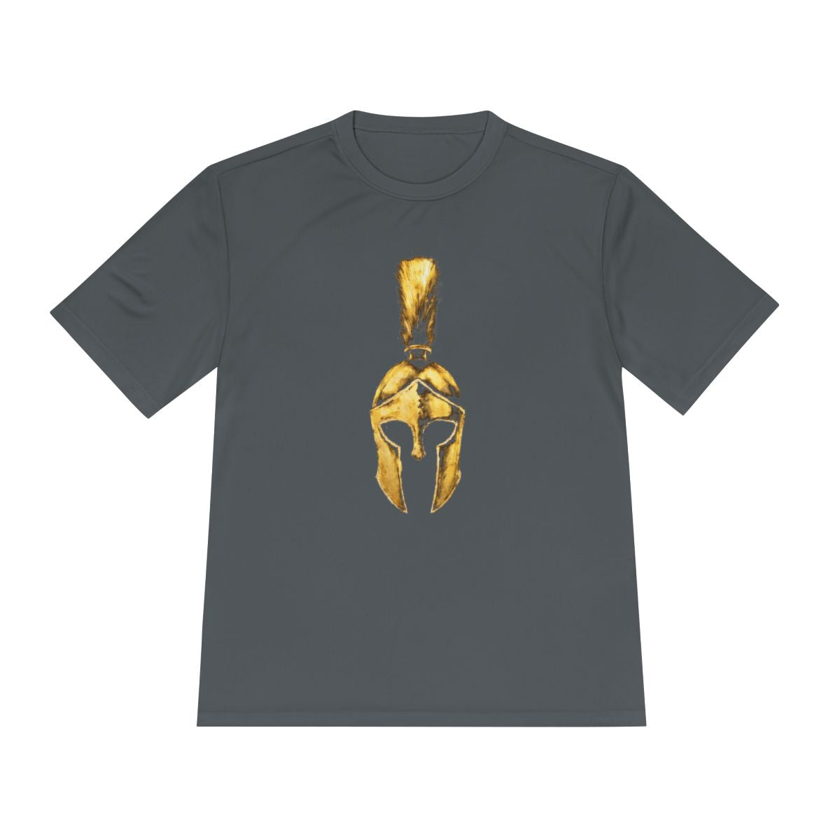 Iron Grey performance tee with the gold Praetorian helmet on the front