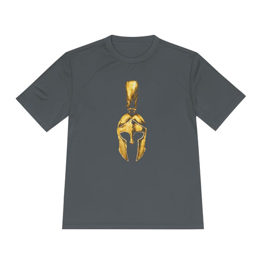 Iron Grey performance tee with the gold Praetorian helmet on the front