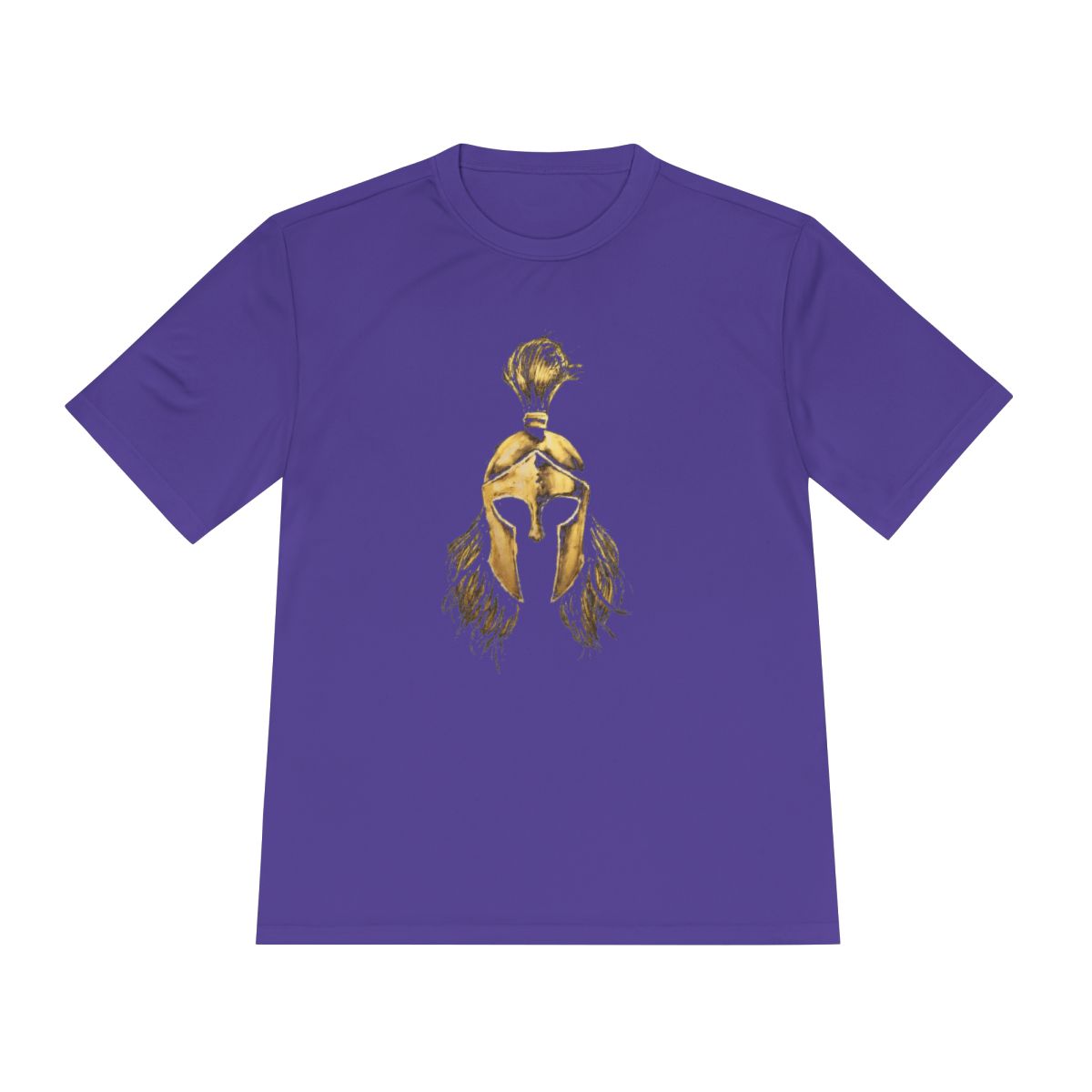Purple performance tee with the gold Sentinel helmet on the front