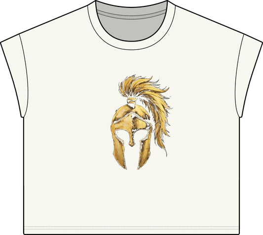 Washed Natural women's casual tee with the gold Aquila helmet on the front