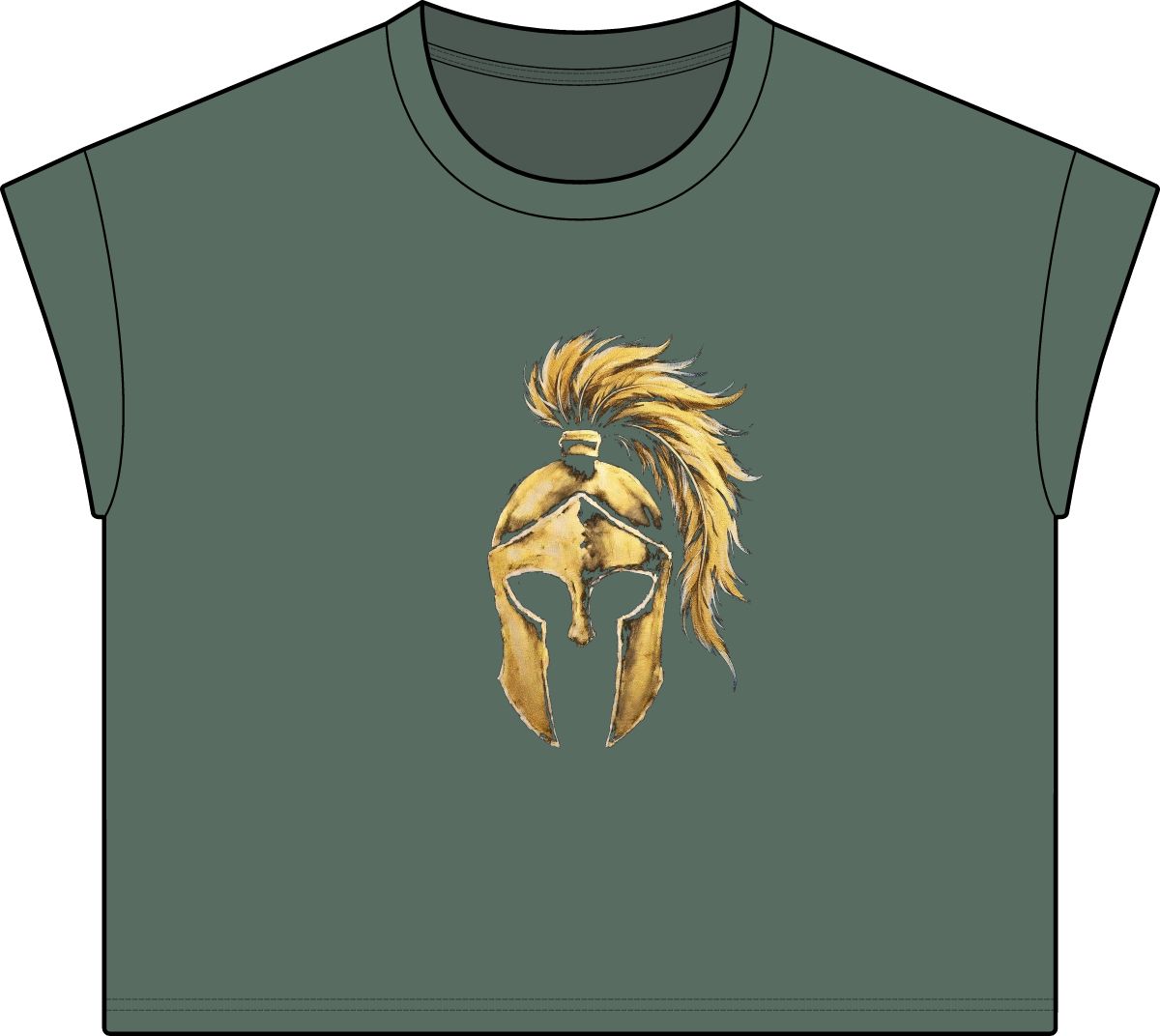 Washed Basil women's casual tee with the gold Aquila helmet on the front