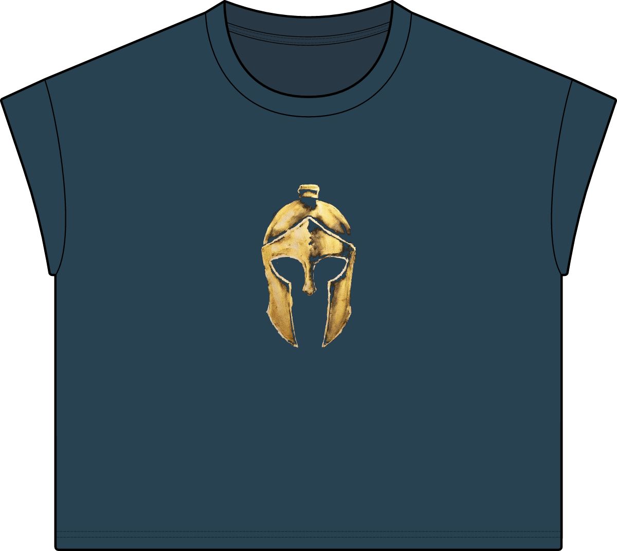 Washed Navy women's casual tee with the gold Helm helmet on the front