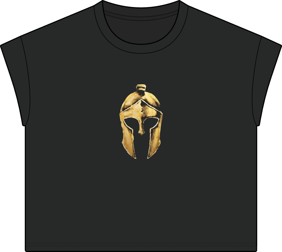 Washed Black women's casual tee with the gold Helm helmet on the front