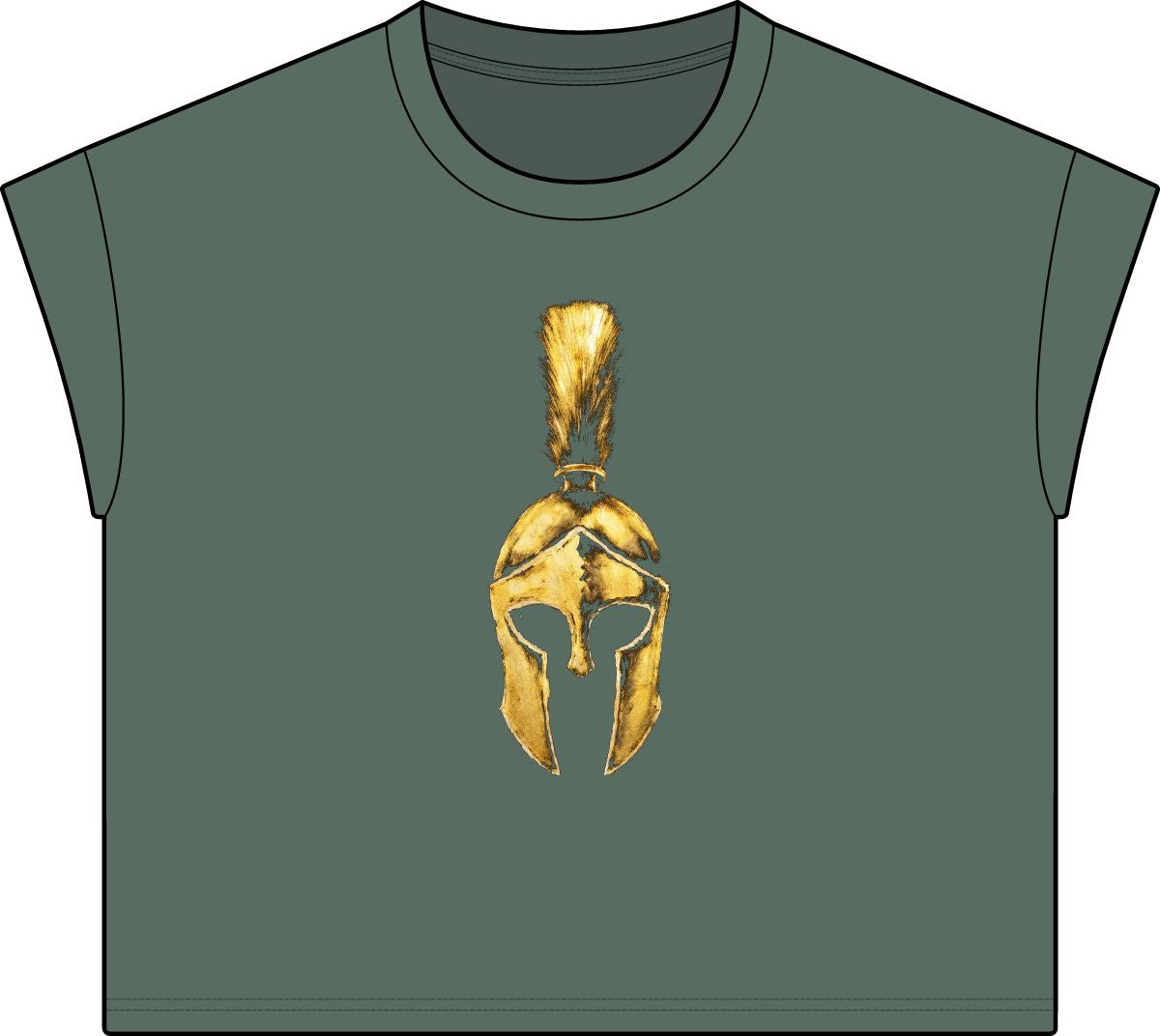 Washed Basil women's casual tee with the gold Praetorian helmet on the front