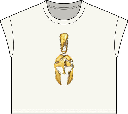 Washed Natural women's casual tee with the gold Praetorian helmet on the front