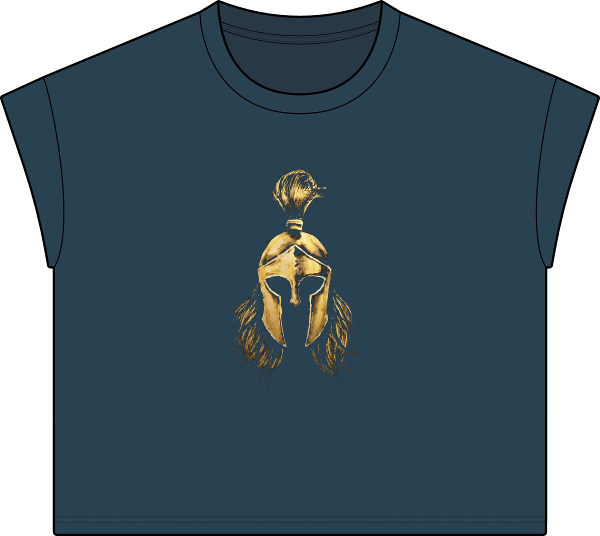 Washed Navy women's casual tee with the gold Sentinel helmet on the front