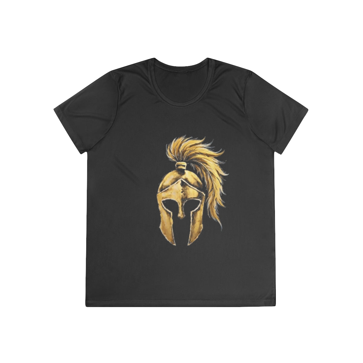 Black women's performance tee with the gold Aquila helmet on the front