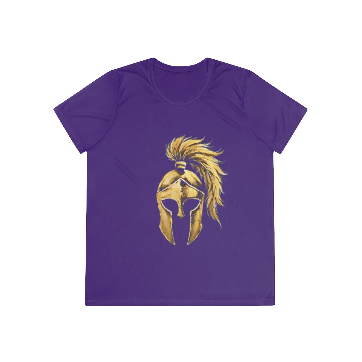 Purple women's performance tee with the gold Aquila helmet on the front
