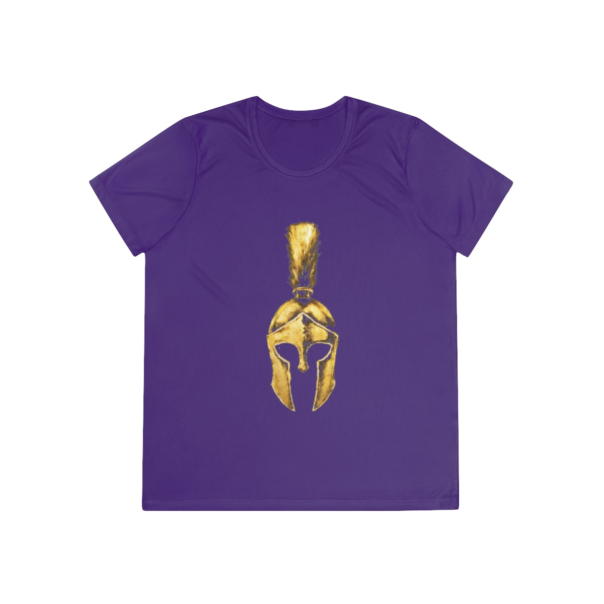 Purple women's performance tee with the gold Praetorian helmet on the front