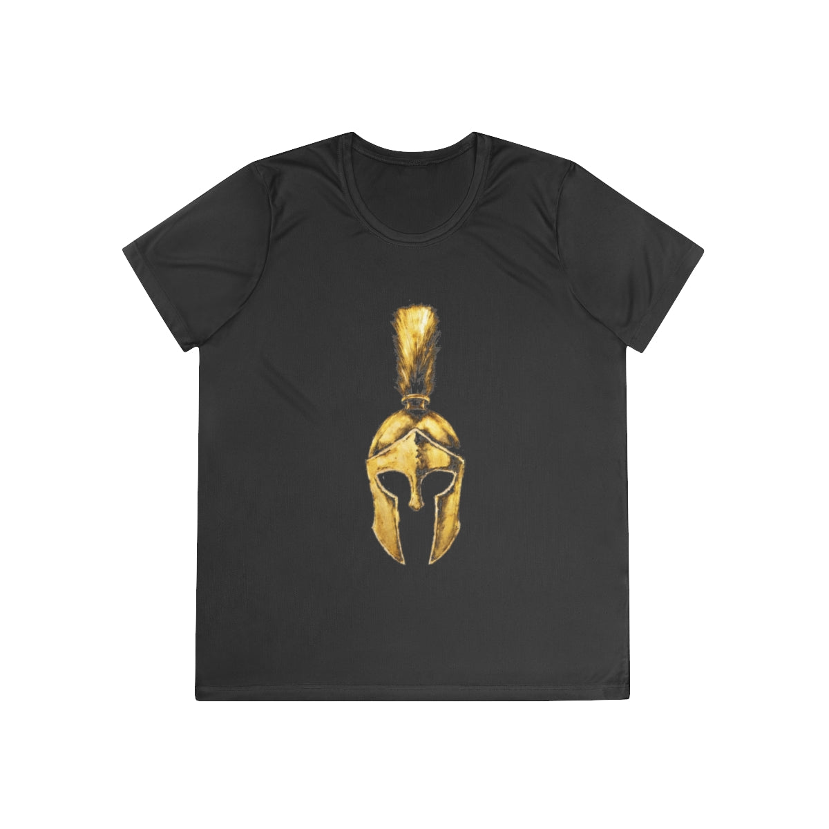 Black women's performance tee with the gold Praetorian helmet on the front